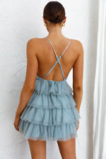 Auguste Tiered Frill Mini Dress Blue