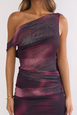 Saffra Shoulder Sash Ruched Maxi Dress Print Wine