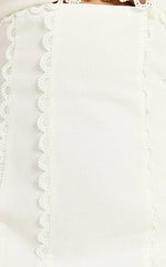 Gigi Mini Linen Blend Dress - Sweetheart Tie Back Scallop Detail Dress in Off White