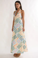 Nolara A-Line Halterneck Maxi Dress Green Multi
