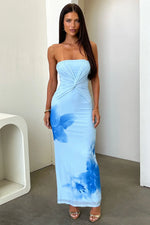 Lennen Strapless Mesh Maxi Dress - Blue