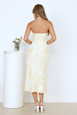 Magic Haze Strapless Mesh Midi Dress Yellow