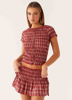 Lenore Button Top - Ruby Check