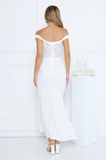 Ivory Veil Off Shoulder Lace Maxi Dress White