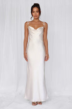 HELLO MOLLY The Penelope Cowl Satin Maxi Dress Pearl