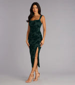 Emme Flocked Velvet Midi Formal Dress