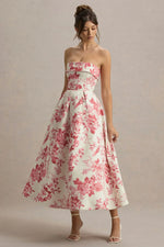 Annalise | Pink Porcelain Print Bandeau Skater Midi Dress
