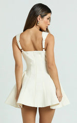 Kailee Mini Dress - Wide Strap Square Neck Fit And Flare Tulip Dress in Cream