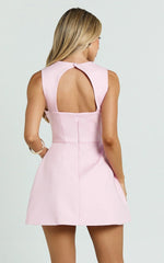 Garrett Mini Dress - Square Neck Fit And Flare Dress in Pink