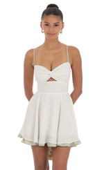 Polka Dot Twist A-line Dress in White