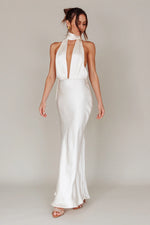 Italia Azure Halterneck Maxi Dress Oyster