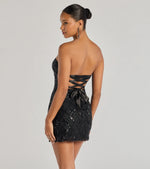Cutest Style Sequin Bow Strapless Lace-Up Mini Dress