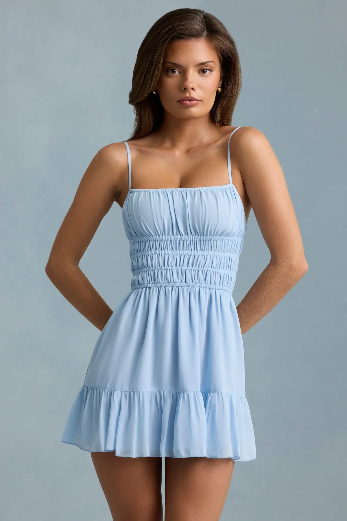 Shirred Camisole Mini Dress in Sky Blue