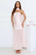 Sophisticated Night Strapless Maxi Dress Pink