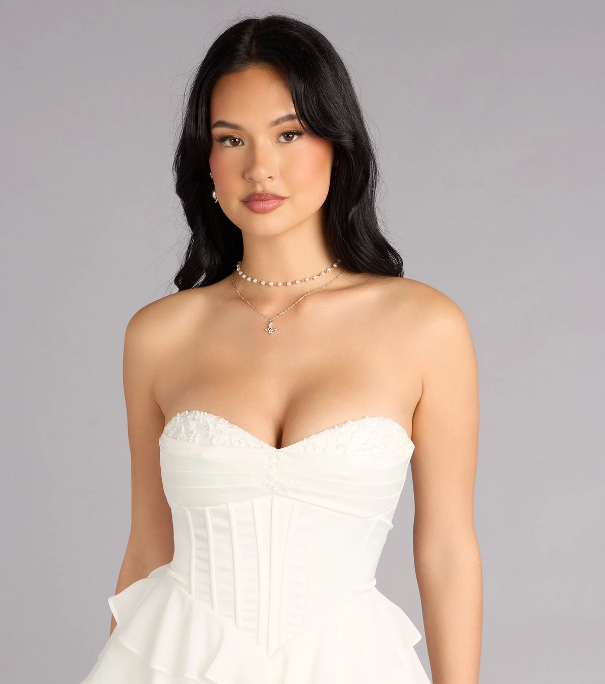 Jade Satin Chiffon Corset Skater Dress