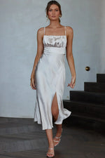 Lakoda Gathered Bust Bow Tie Back Midi Dress Champagne