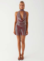 Nora Sequin Cowl Neck Mini Dress - Red