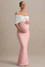 Libra | Pink & White Bow Bardot Maternity Maxi Dress