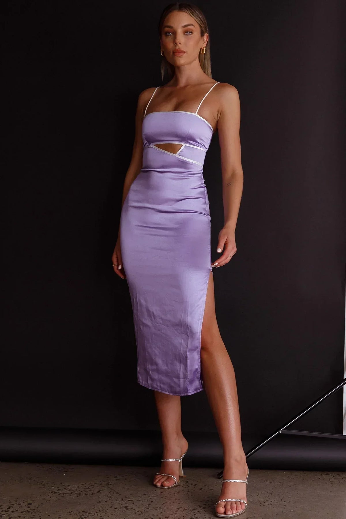 Laia Cut-Out Bodice Midi Dress Lilac