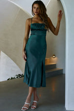 Lakoda Gathered Bust Bow Tie Back Midi Dress Forest Green