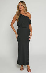 Jacqueline Midi Dress - Linen One Shoulder Dress in Black