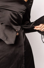 Lucy Black Satin Long Sleeve Mini Dress