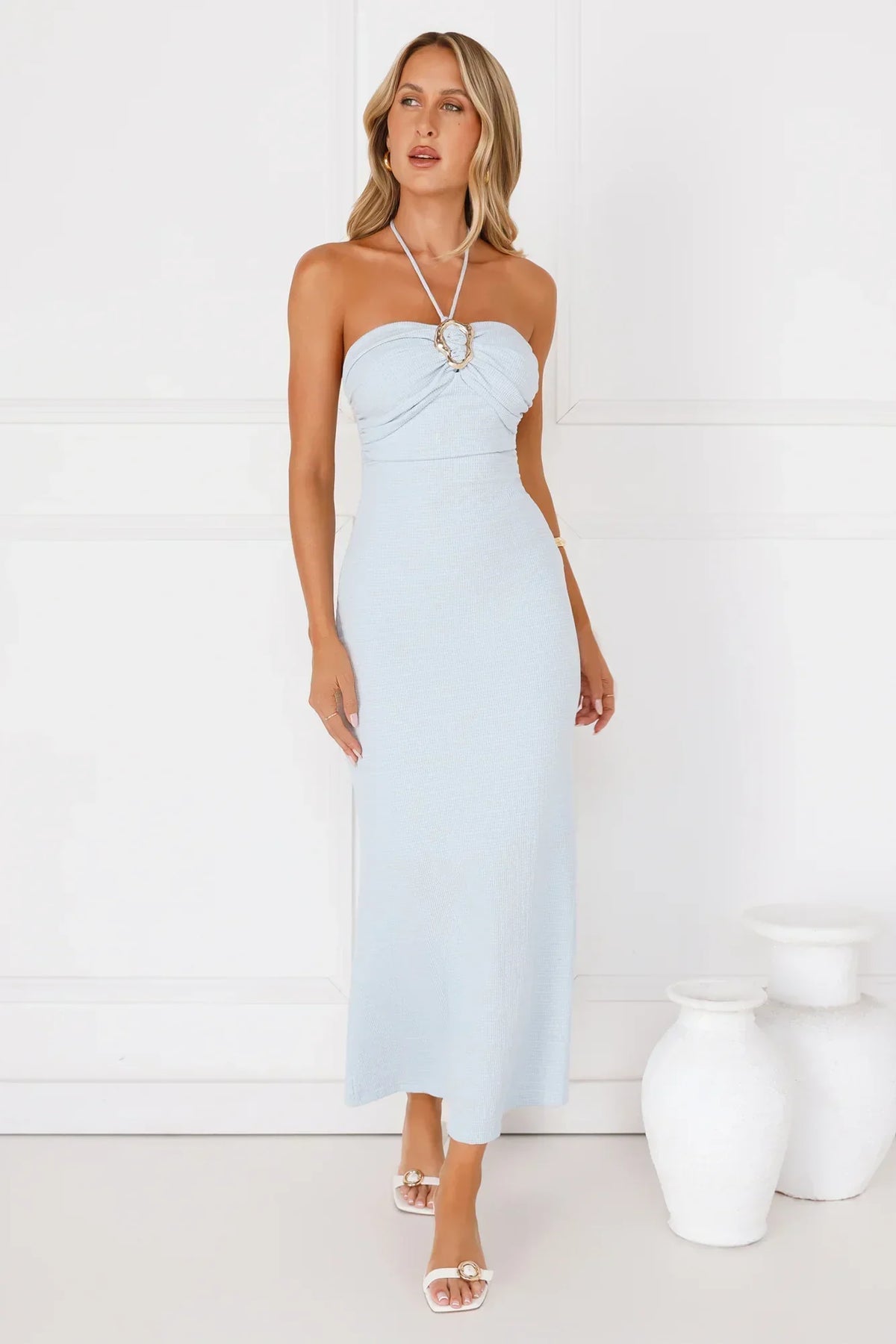 Minimalist Luxe Halter Midi Dress