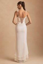 Embellished Plunge Ruffled Corset Maxi Dress in Ivory