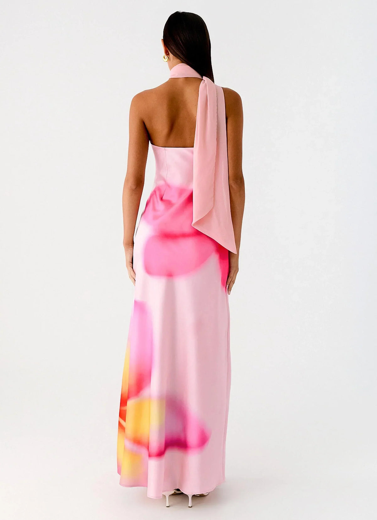 Isa Scarf Satin Maxi Dress - Frangipani Pink