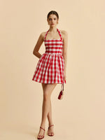Plaid Halter Flare Dress