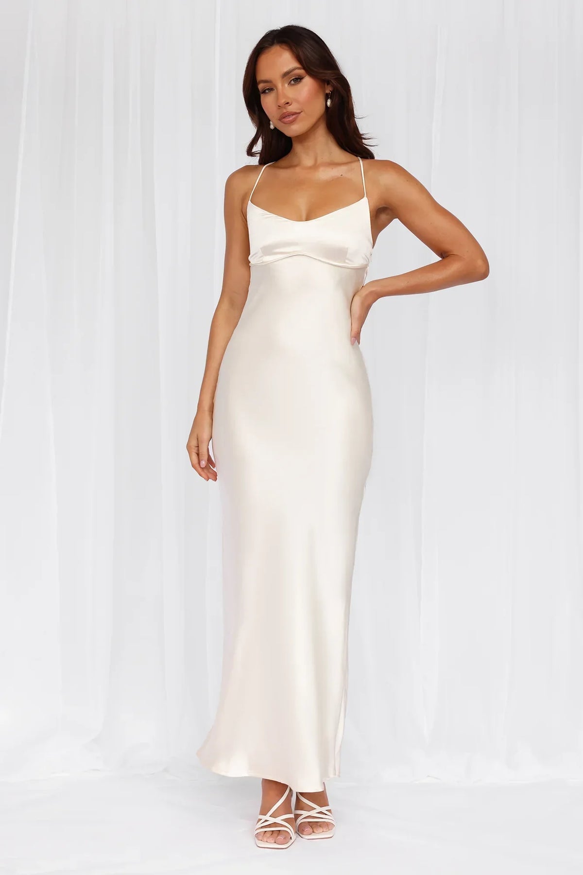 HELLO MOLLY The Samara Satin Maxi Dress Pearl