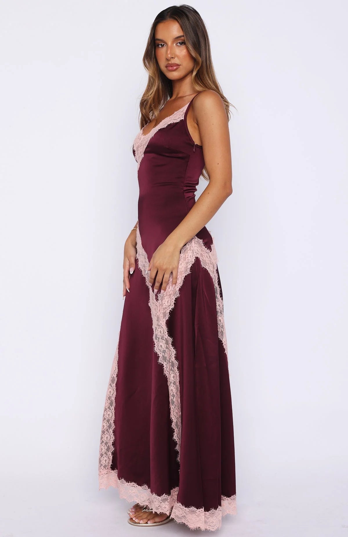 Powerful Pose Satin Maxi Dress Plum/Baby Pink