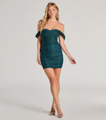 Sparkle and Shine Off-The-Shoulder Glitter Mini Dress