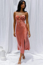 Date Night Drawstring Bust Midi Dress Rose