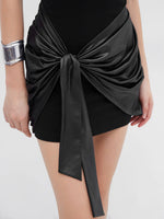 High Neck Ruched Knotted Mini Dress