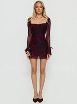 Dalzine Long Sleeve Mini Dress Burgundy Floral