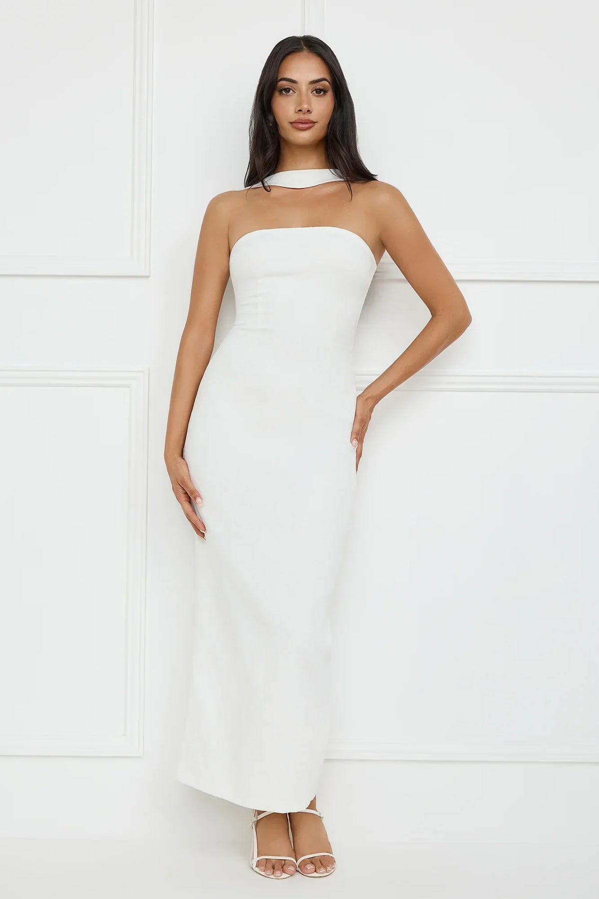 Stylish Fusion Halter Maxi Dress White