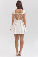 Enchant-White Open Back Mini Dress