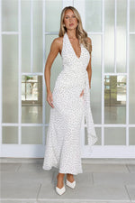 Polka Dot Love Halter Maxi Dress White