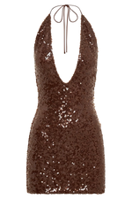 Cecilia Deep V Sequin Mini Dress - Dark Chocolate