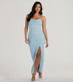 Klara Cowl Neck Faux Pearl Bead Column Dress