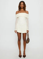 Ivee Off Shoulder Long Sleeve Mini Dress Cream