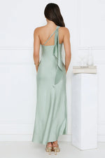 Romantic Tales Satin One Shoulder Maxi Dress Sage