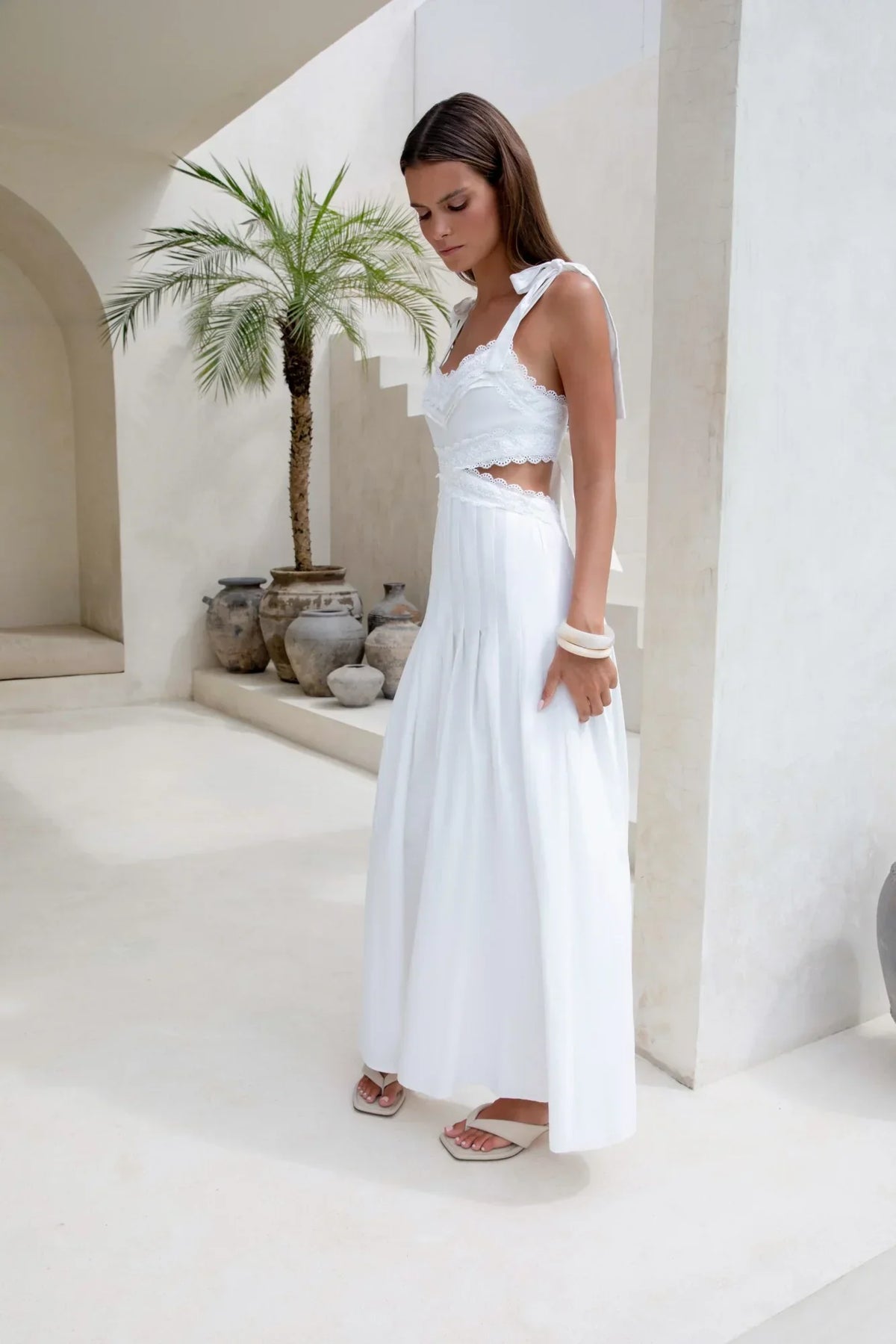 Laced In Time Maxi Dress White