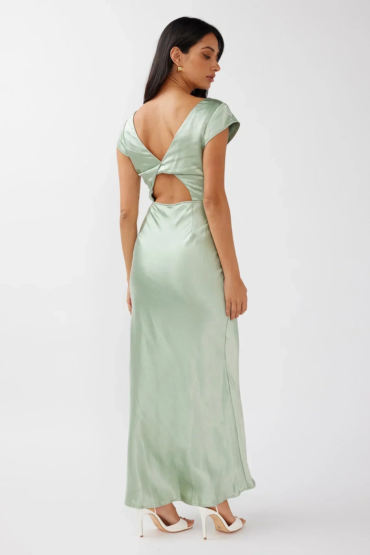 Lucinda V-Neck Twist Back Midi Dress Sage