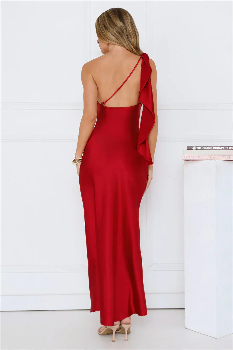 Romantic Tales Satin One Shoulder Maxi Dress