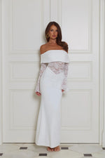 Luxe Temptress Off Shoulder Maxi Dress White