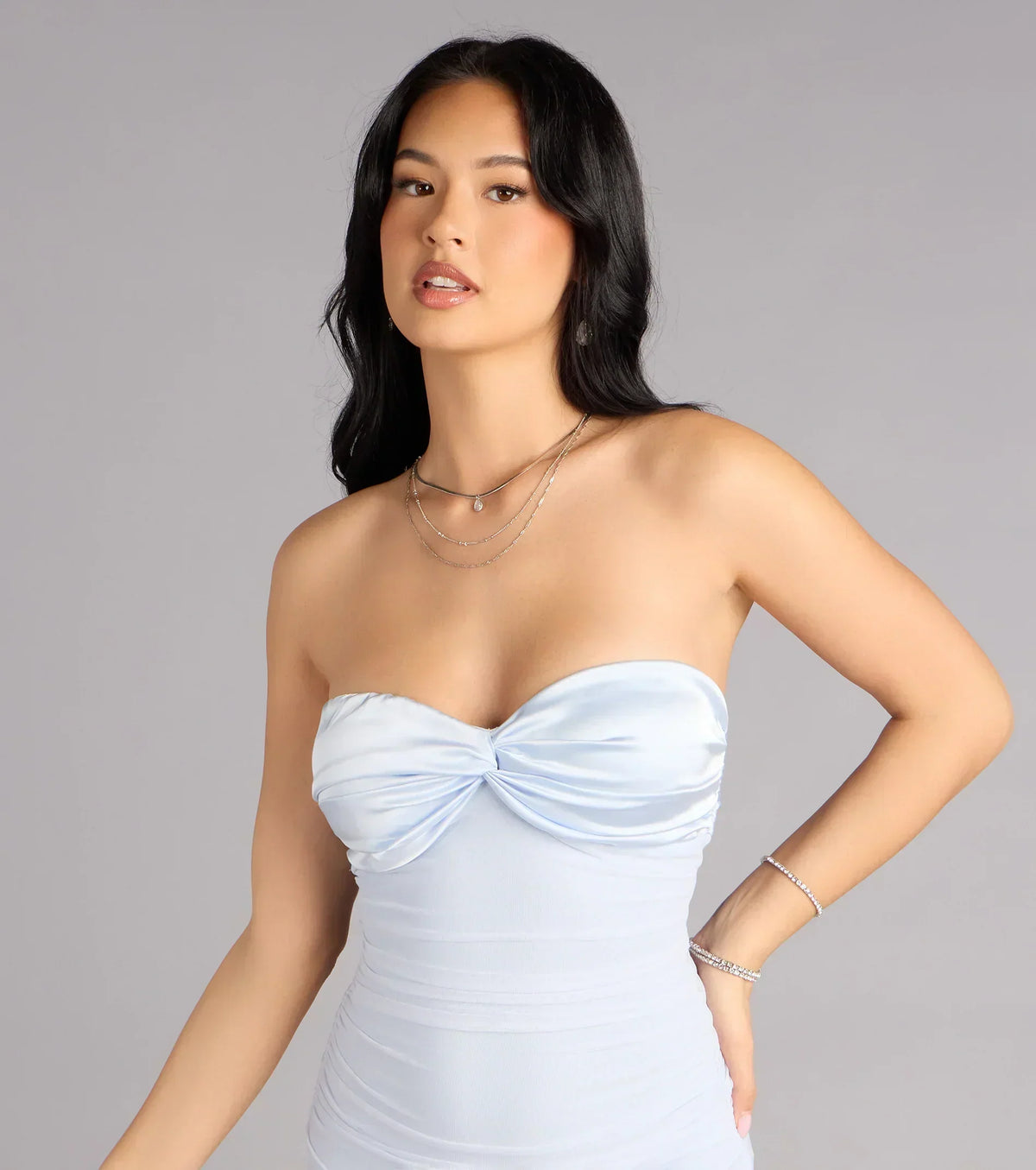 Iris Satin Tie-Back Mesh Mermaid Dress