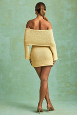 Bouclé Off-Shoulder Mini Dress in Yellow