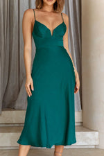 Lake Como Fitted Bodice Cami Strap Midi Dress Forest Green